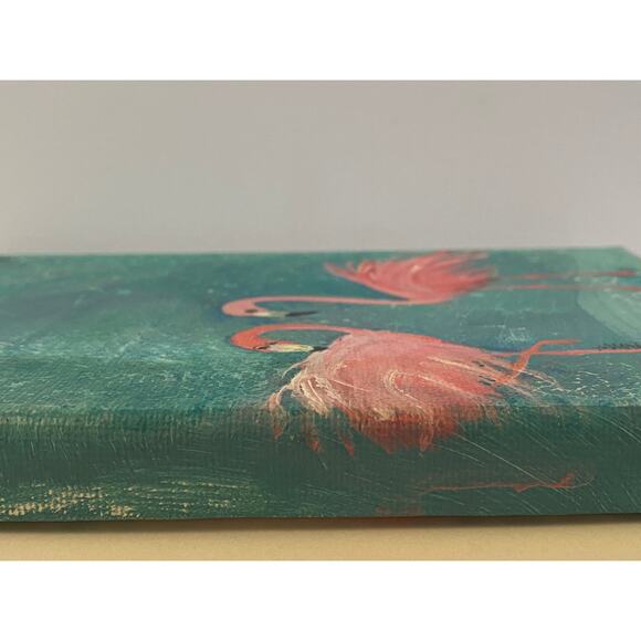 Original small painting flamingo pair signed acrylic handpainted 5x7x1/2 in gift - Picture 2 of 5